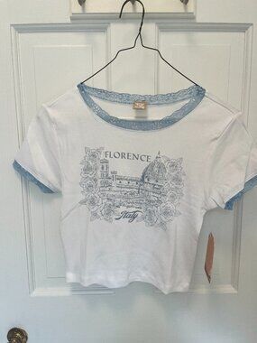 NWT Messy Bun Just Chillin Crop Top Small Florence Italy Cotton Lace